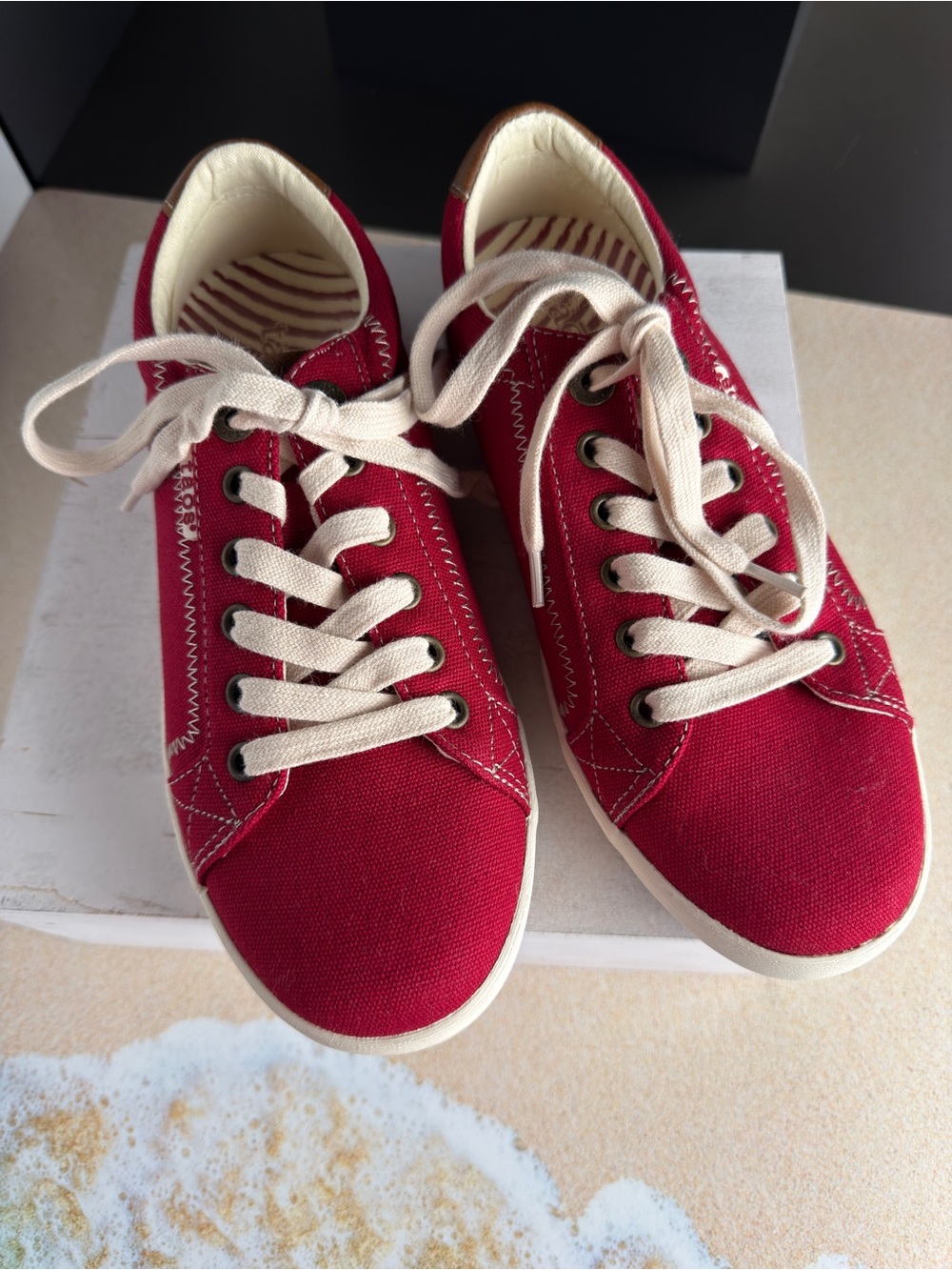 Red Canvas Lace-Up Sneakers with Cream Laces